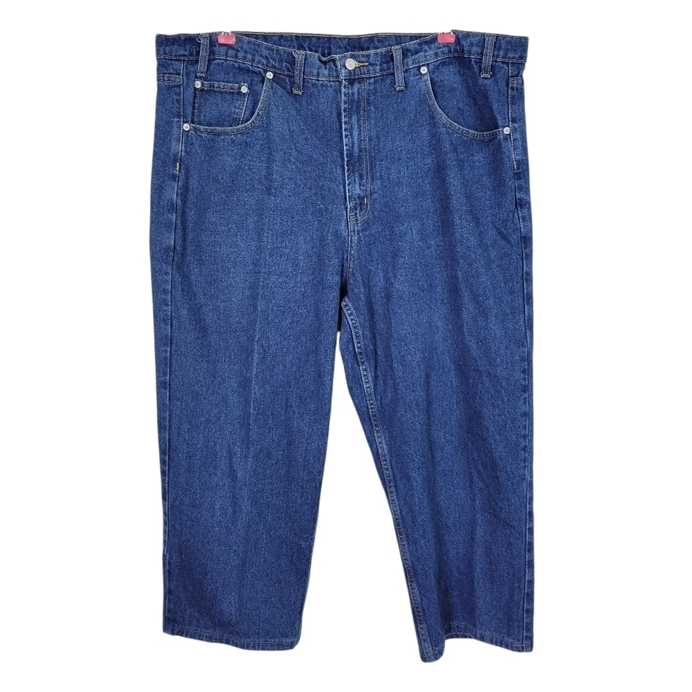 Full Blue Jeans Men Size 46 Fits 45X26 Wide Leg High Rise Cotton Denim Hemmed